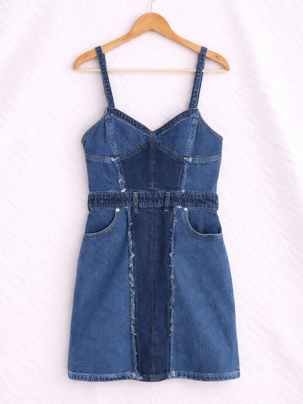 Forever 21 Frayed Colorblock Denim Mini Dress | Exposed Zip